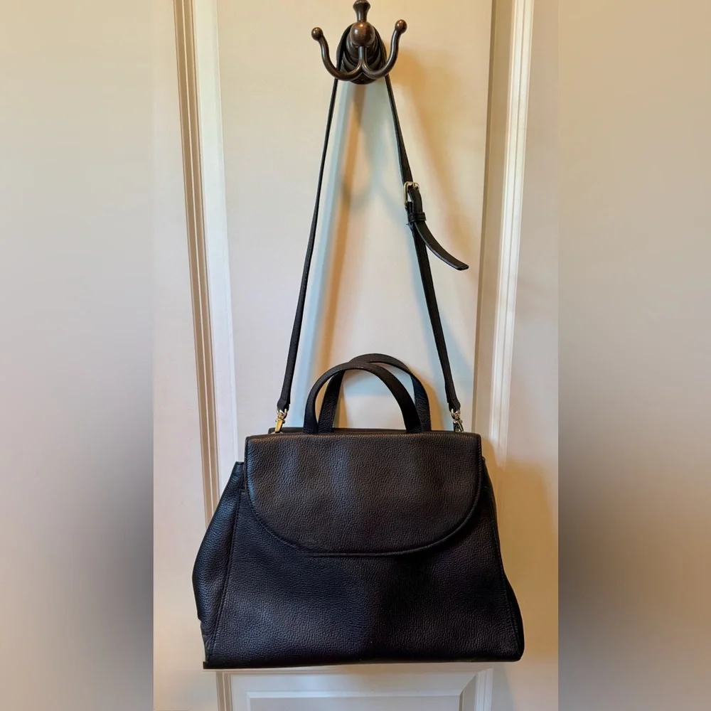 kate spade Pebbled Leather Top-Handle Satchel with Shoulder Strap and Gold Trim